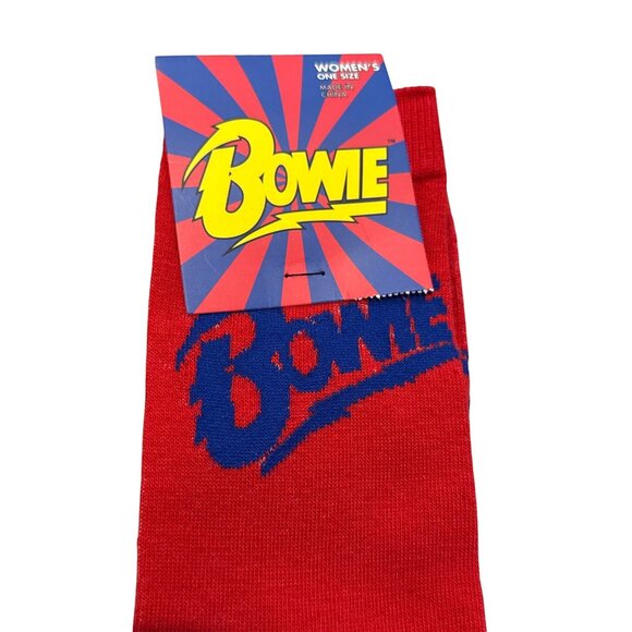 Bowie Socks Women’s Graphic Lightning Bolt Music Novelty Crew Red 9-11 - Picture 2 of 3